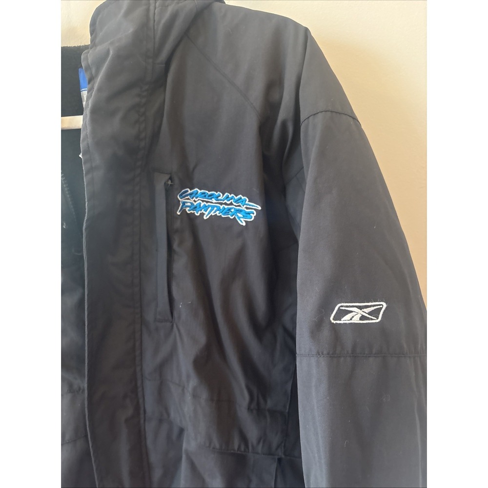 Vintage 90s Carolina Panthers Reebok on Field Coat Jacket Y2K L 14-16 Black - Picture 3 of 4